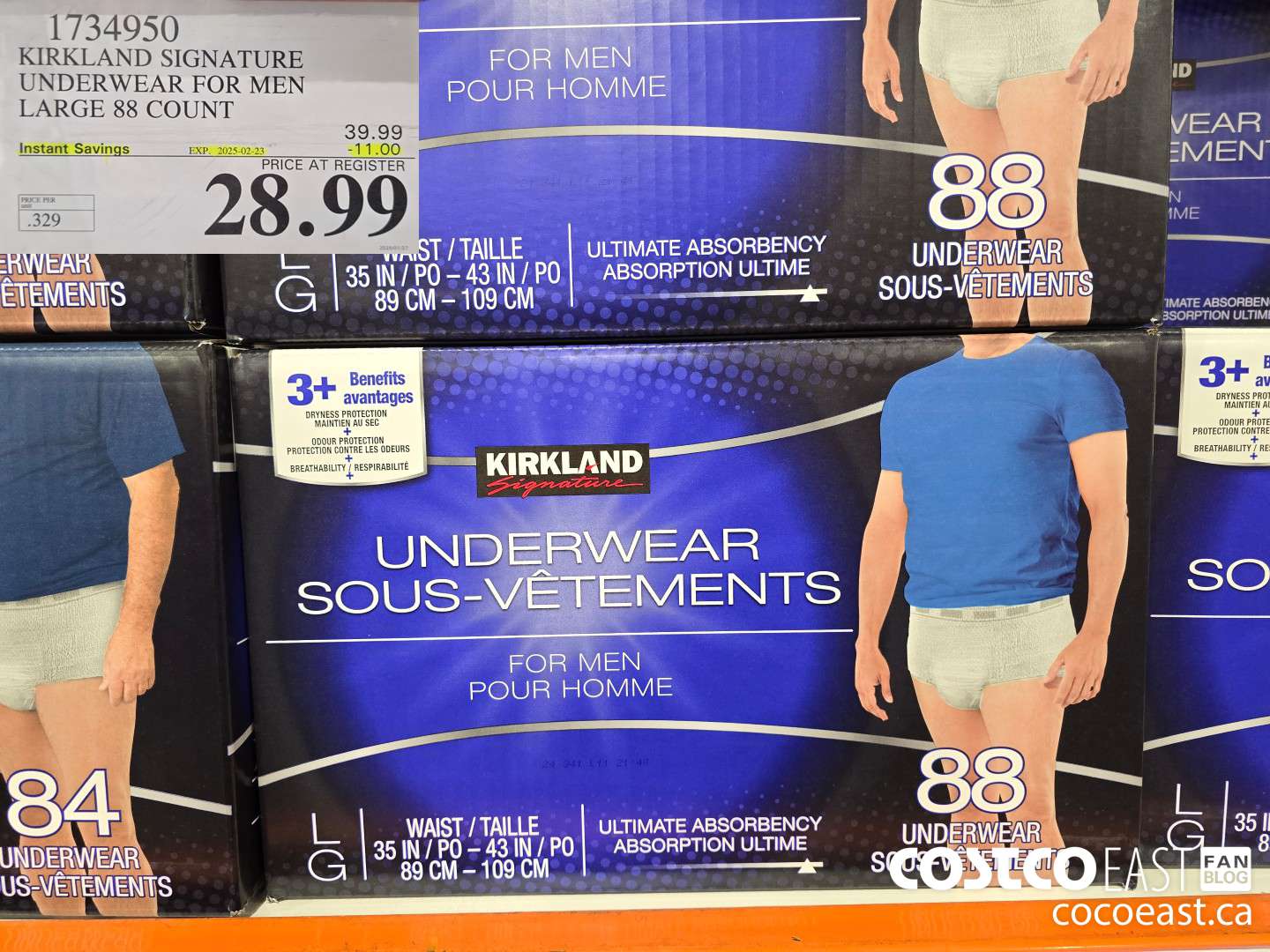 1734950 KIRKLAND SIGNATURE UNDERWEAR FOR MEN LARGE 88 COUNT ($11.00 INSTANT SAVINGS EXPIRES ON 2025-02-23) $28.99