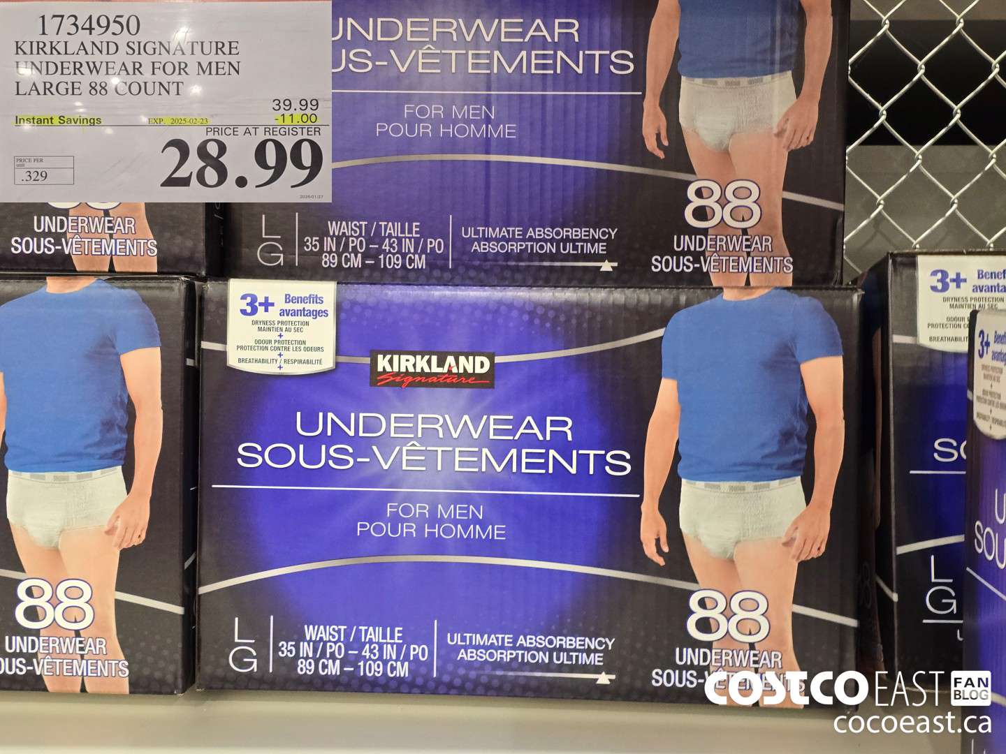 1734950 KIRKLAND SIGNATURE UNDERWEAR FOR MEN LARGE 88 COUNT ($11.00 INSTANT SAVINGS EXPIRES ON 2025-02-23) $28.99
