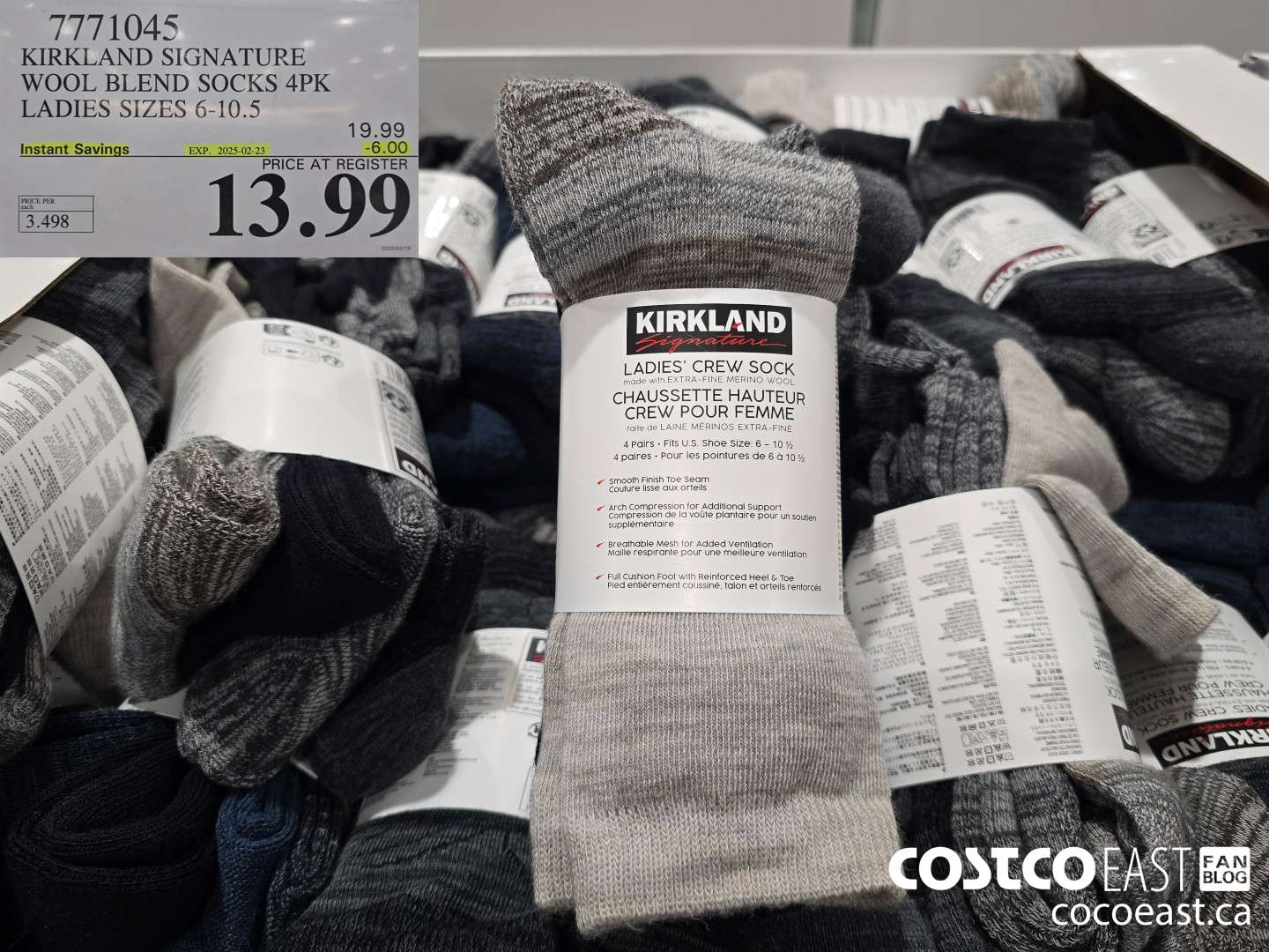 7771045 KIRKLAND WOOL BLEND SOCKS 4PK LADIES SIZES 6-10.5 ($6.00 INSTANT SAVINGS EXPIRES ON 2025-02-23) $13.99
