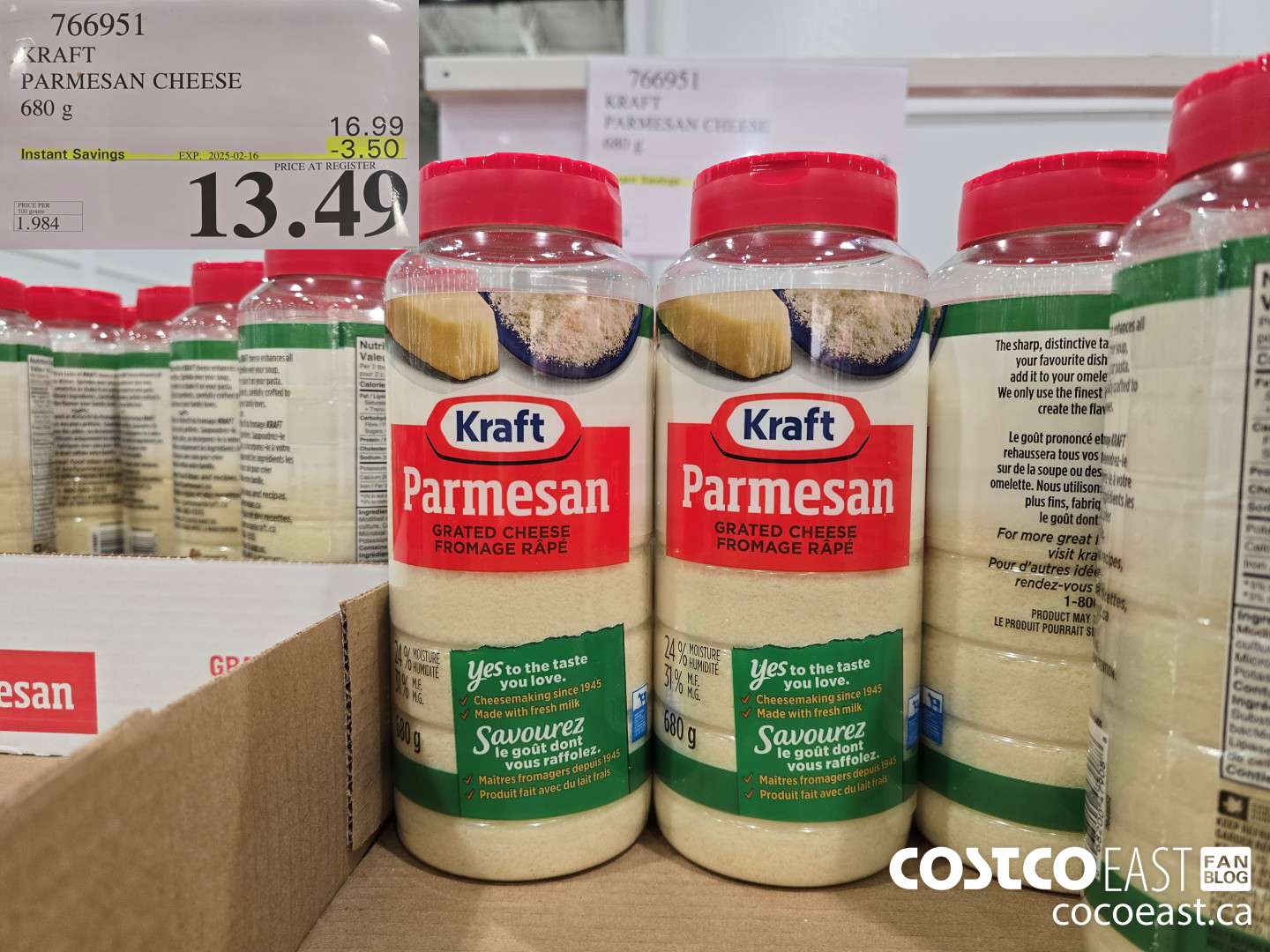 766951 KRAFT PARMESAN CHEESE 680 G ($3.50 INSTANT SAVINGS EXPIRES ON 2025-02-16) $13.49