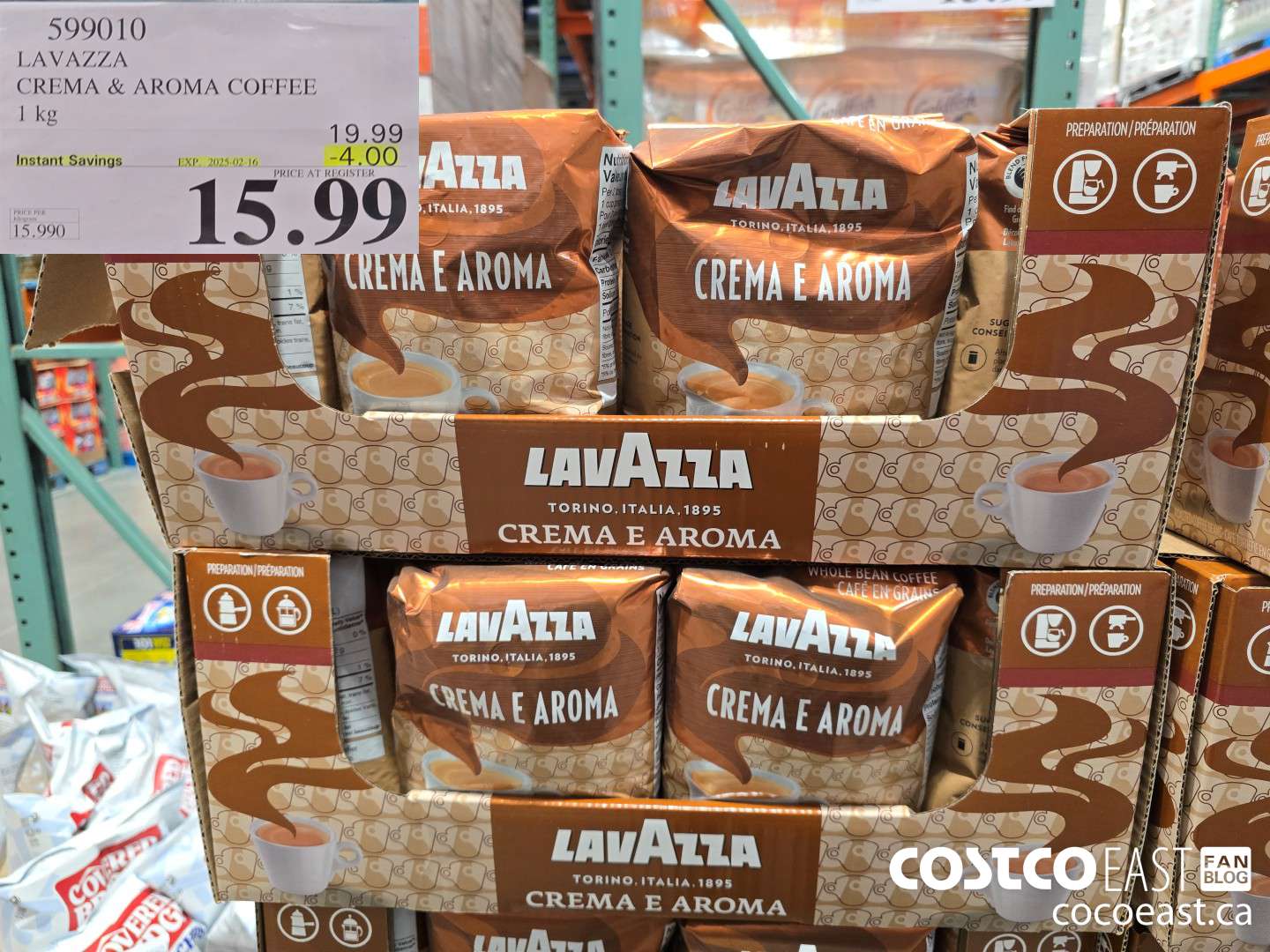 599010 LAVAZZA CREMA & AROMA COFFEE 1 KG ($4.00 INSTANT SAVINGS EXPIRES ON 2025-02-16) $15.99