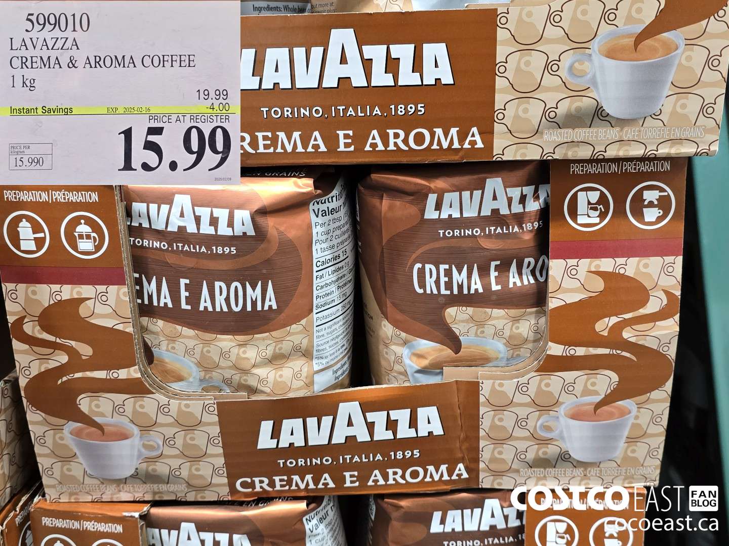 599010 LAVAZZA CREMA & AROMA COFFEE 1 KG ($4.00 INSTANT SAVINGS EXPIRES ON 2025-02-16) $15.99