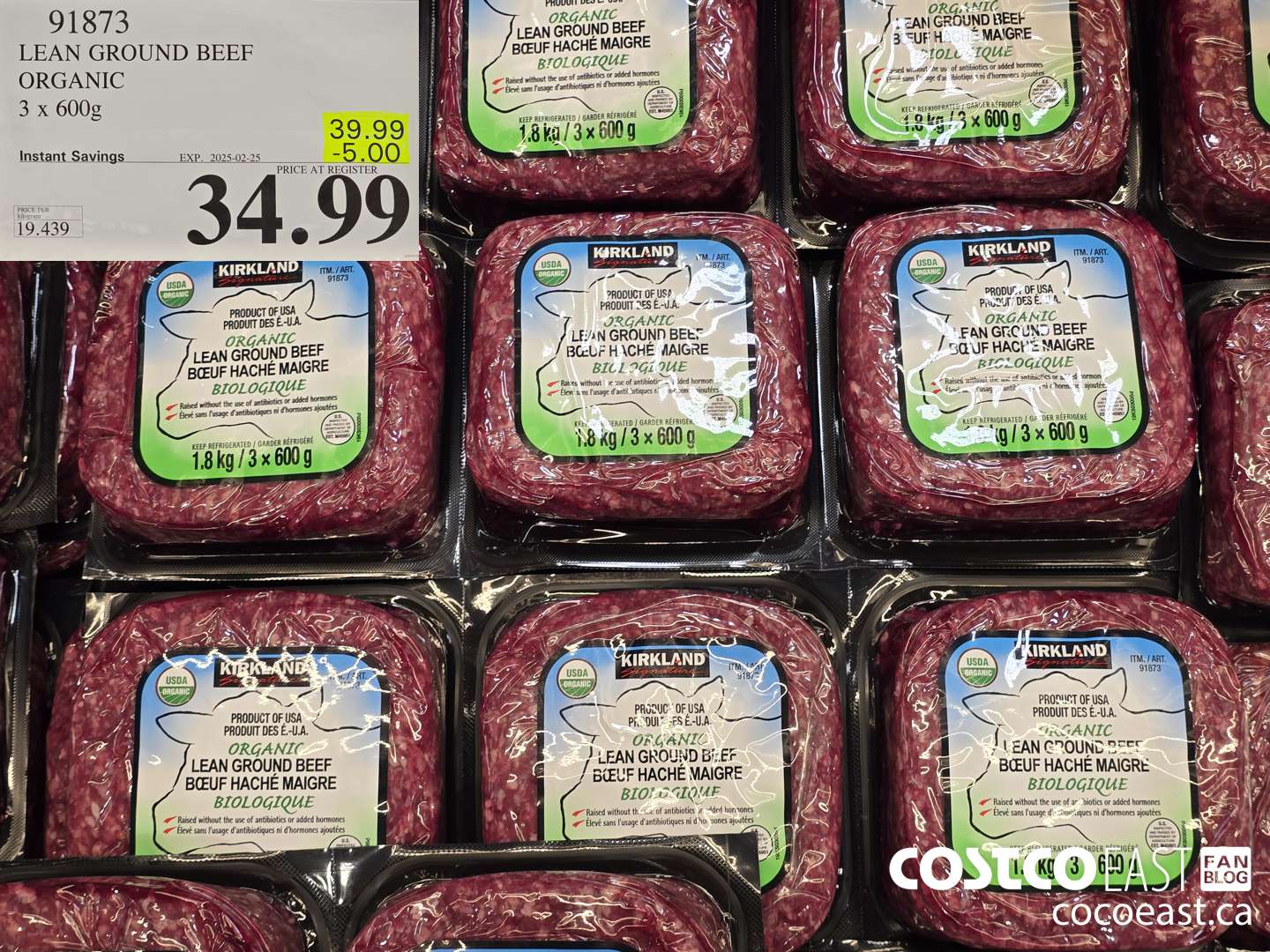 91873 LEAN GROUND BEEF ORGANIC 3 X 600G ($5.00 INSTANT SAVINGS EXPIRES ON 2025-02-25) $34.99