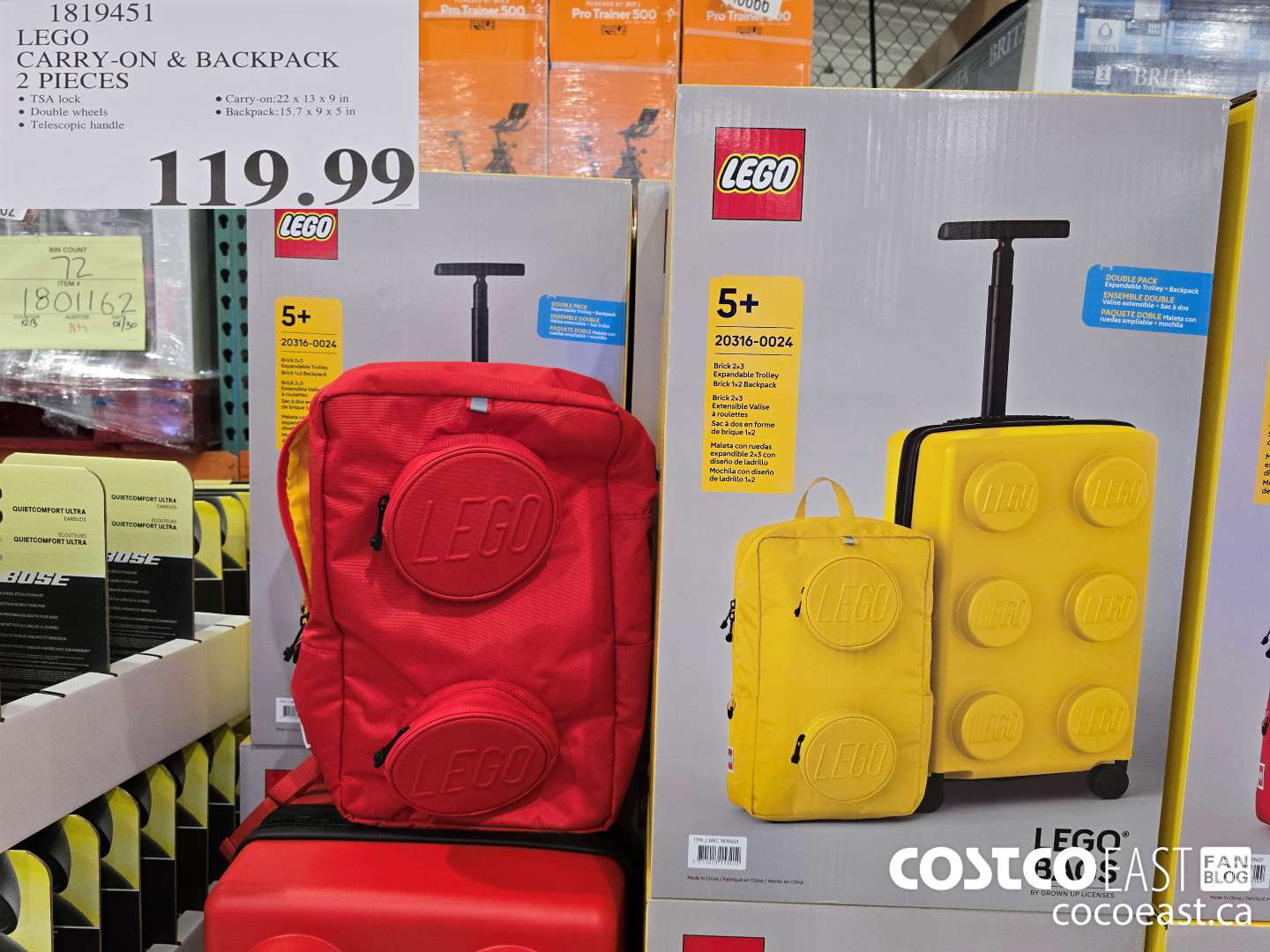 1819451 LEGO CARRY-ON & BACKPACK 7 PIECES $119.99