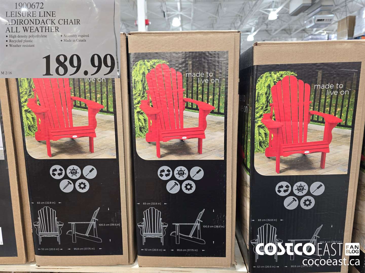 1900672 LEISURE LINE ADIRONDACK CHAIR ALL WEATHER $189.99