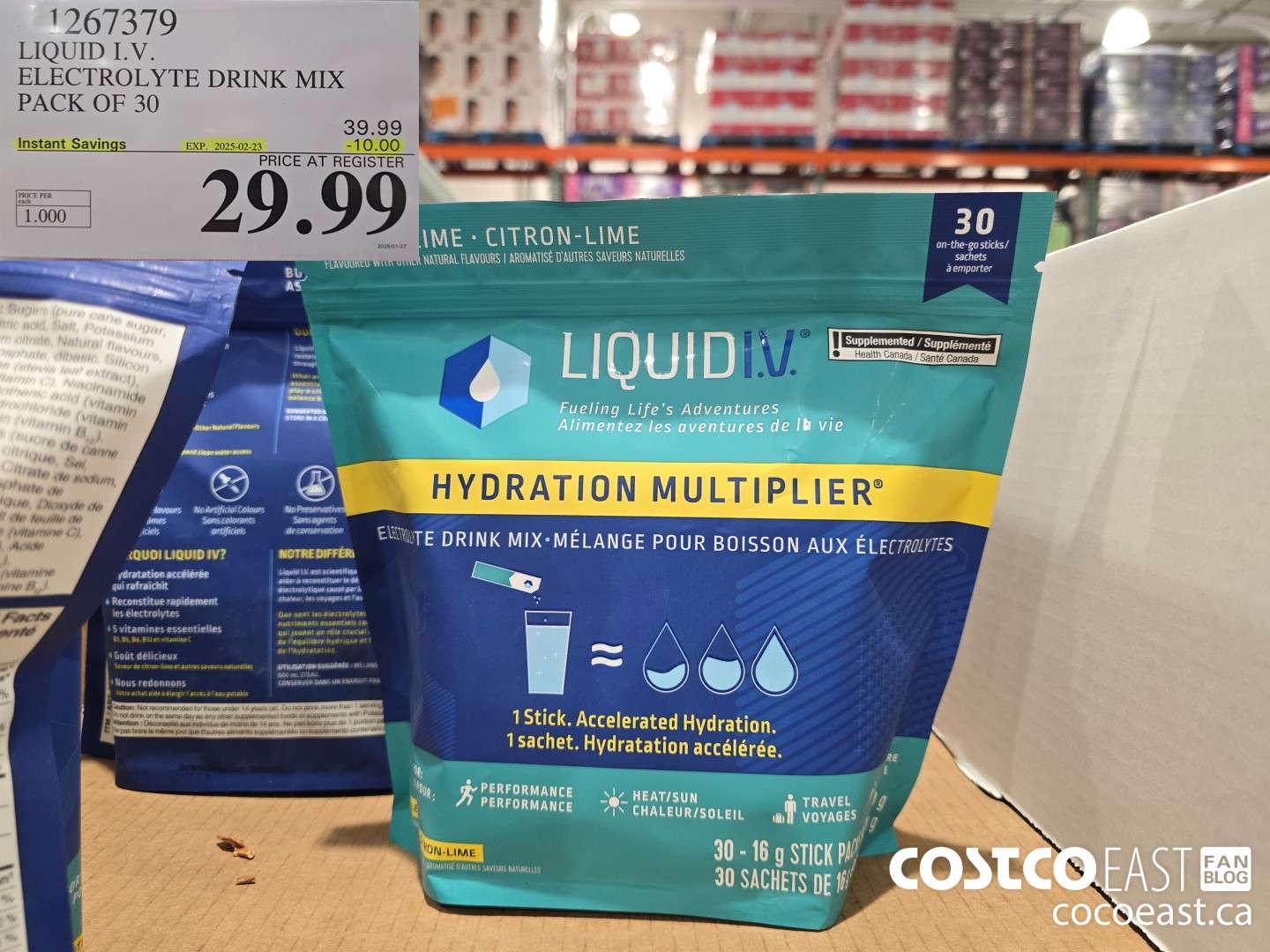 1267379 LIQUID I.V. ELECTROLYTE DRINK MIX PACK OF 30 ($10.00 INSTANT SAVINGS EXPIRES ON 2025-02-23) $29.99