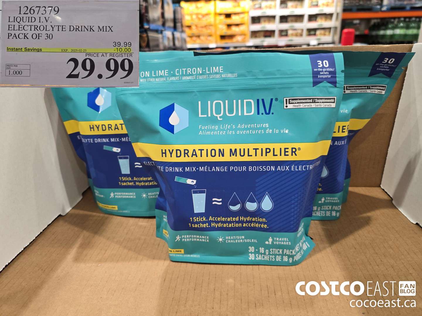 1267379 LIQUID I.V. ELECTROLYTE DRINK MIX PACK OF 30 ($10.00 INSTANT SAVINGS EXPIRES ON 2025-02-23) $29.99