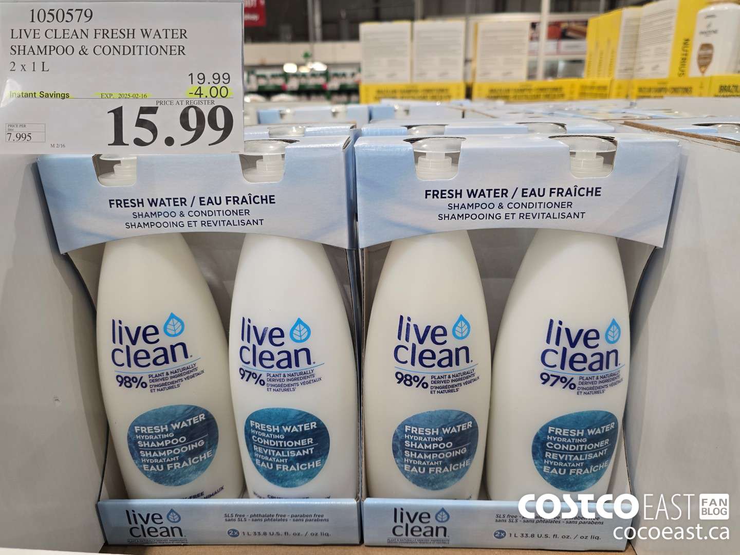 1050579 LIVE CLEAN FRESH WATER SHAMPOO & CONDITIONER 2 X 1L ($4.00 INSTANT SAVINGS EXPIRES ON 2025-02-16) $15.99