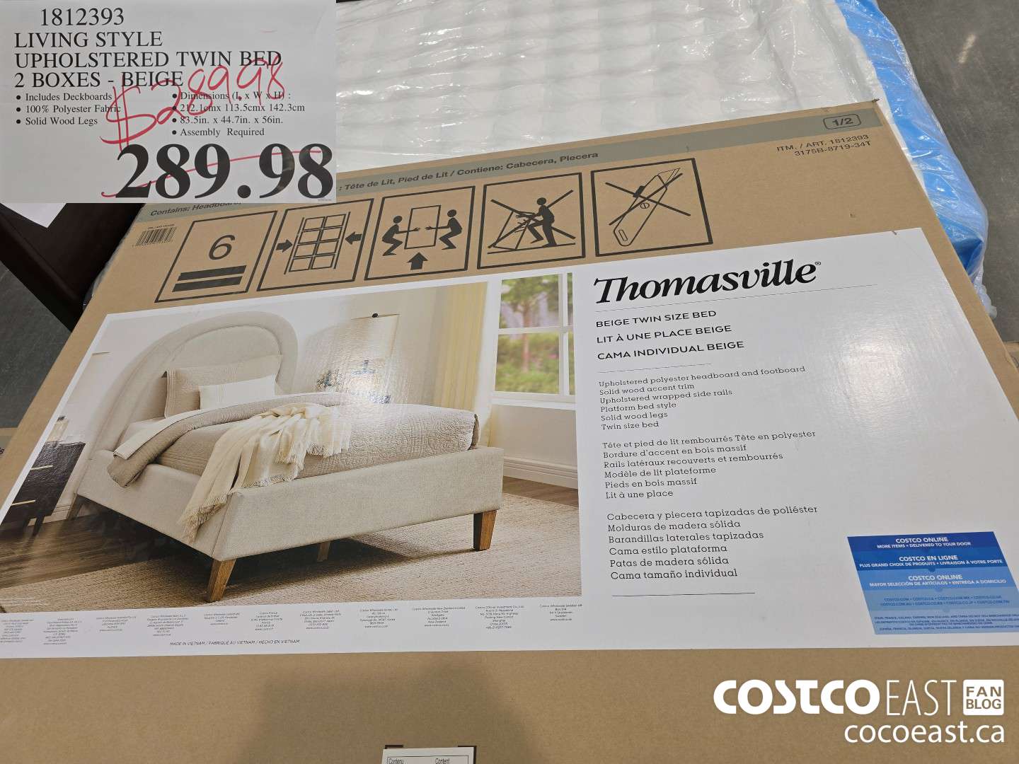 1812393 LIVING STYLE UPHOLSTERED TWIN BED 2 BOXES - BEIGE $289.99