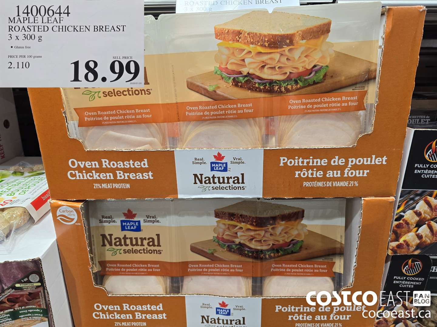 400644 MAPLE LEAF ROASTED CHICKEN BREAST 3 X 300 G $18.99