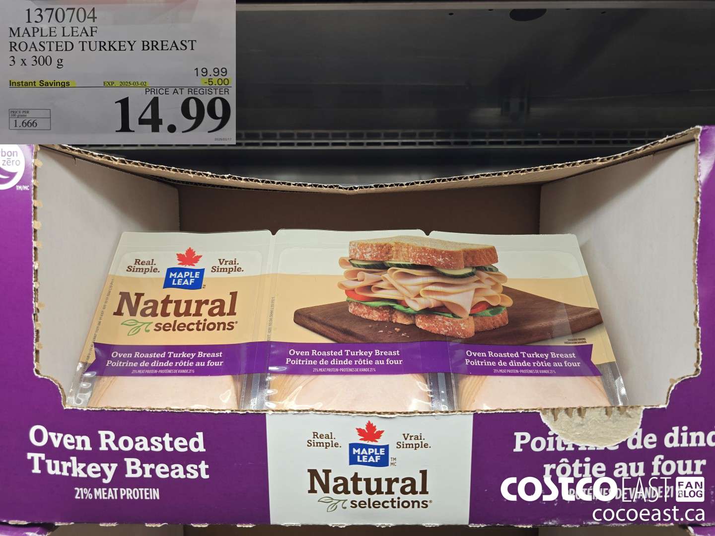 1370704 MAPLE LEAF ROASTED TURKEY BREAST 3 x 300 G ($5.00 INSTANT SAVINGS EXPIRES ON 2025-03-02) $14.99