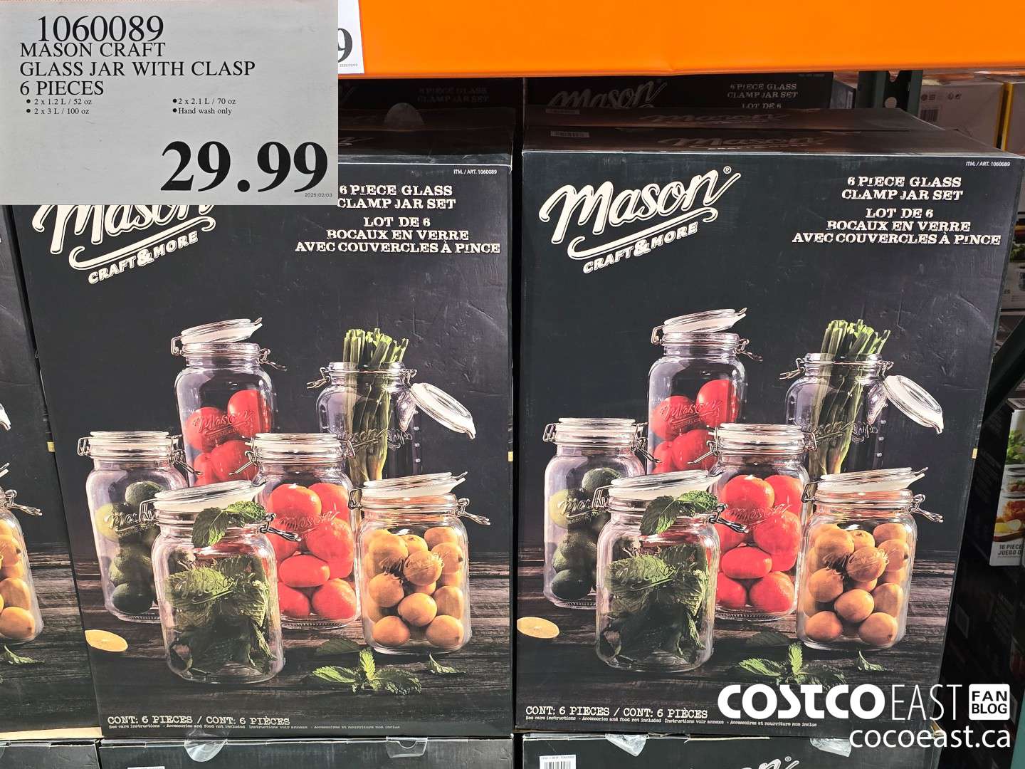 1060089 MASON CRAFT GLASS JAR WITH CLASP 6 PIECES $29.99