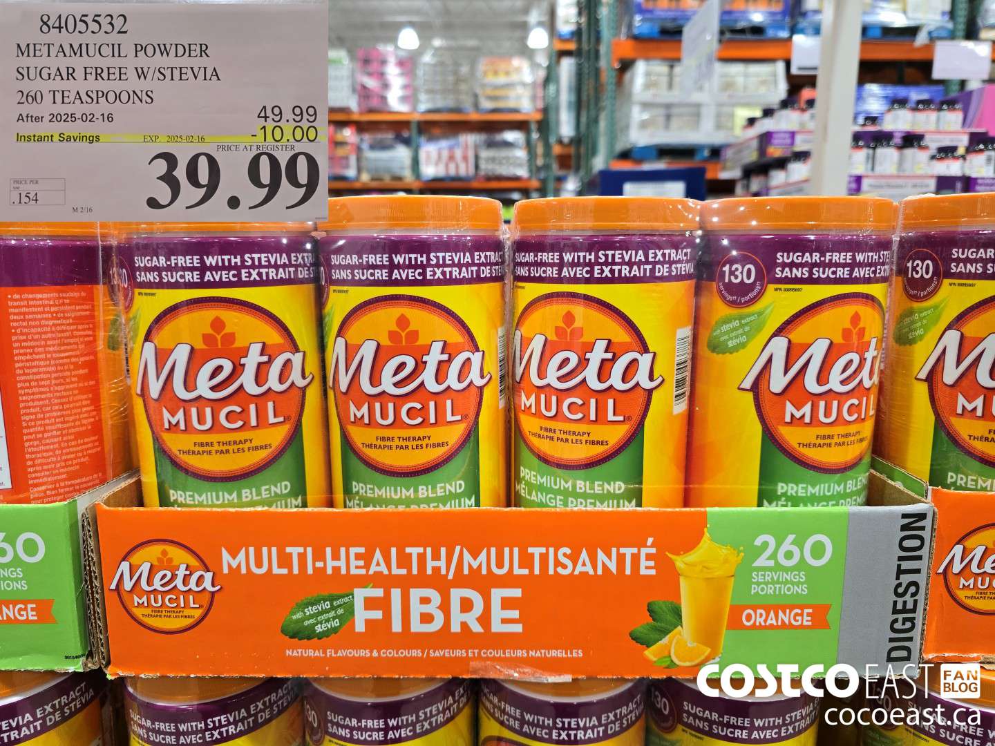8405532 METAMUCIL POWDER SUGAR FREE W/STEVIA 260 TEASPOONS ($10.00 INSTANT SAVINGS EXPIRES ON 2025-02-16) $39.99