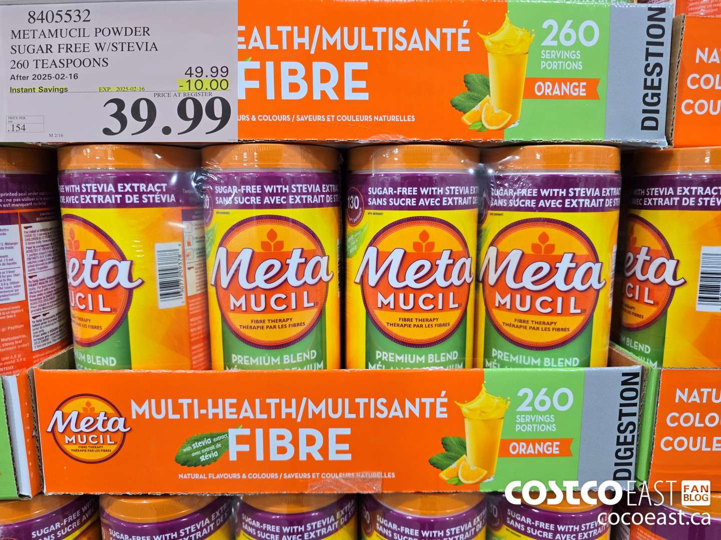 8405532 METAMUCIL POWDER SUGAR FREE W/STEVIA 260 TEASPOONS ($10.00 INSTANT SAVINGS EXPIRES ON 2025-02-16) $39.99