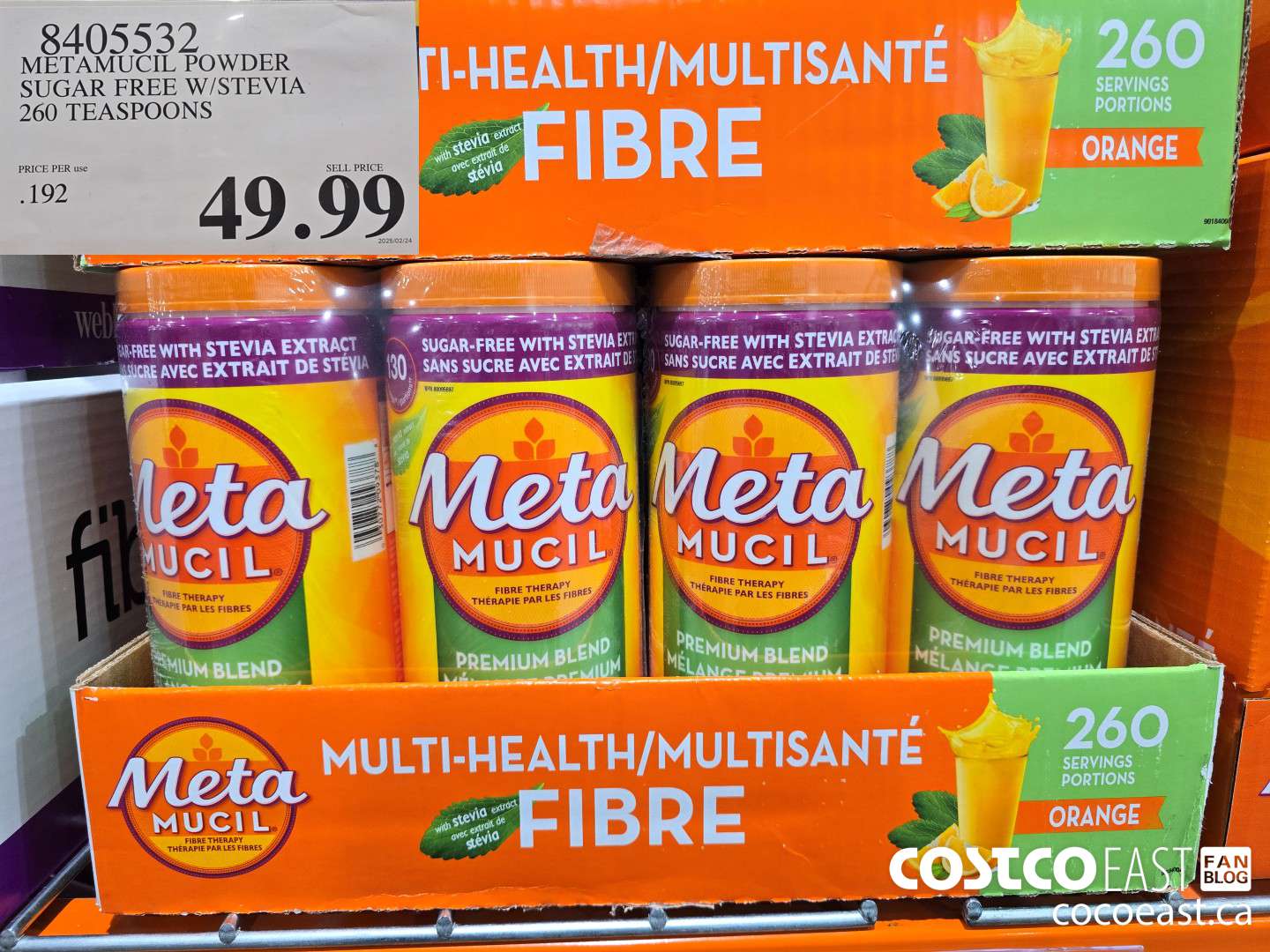 8405532 METAMUCIL POWDER SUGAR FREE W/STEVIA 260 TEASPOONS $49.99