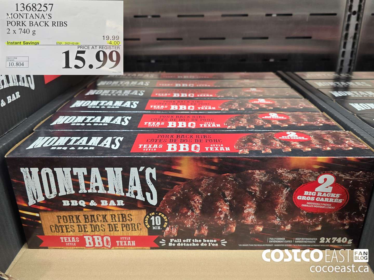 1368257 MONTANA'S PORK BACK RIBS 2 X 740 G ($4.00 INSTANT SAVINGS EXPIRES ON 2025-02-09) $15.99