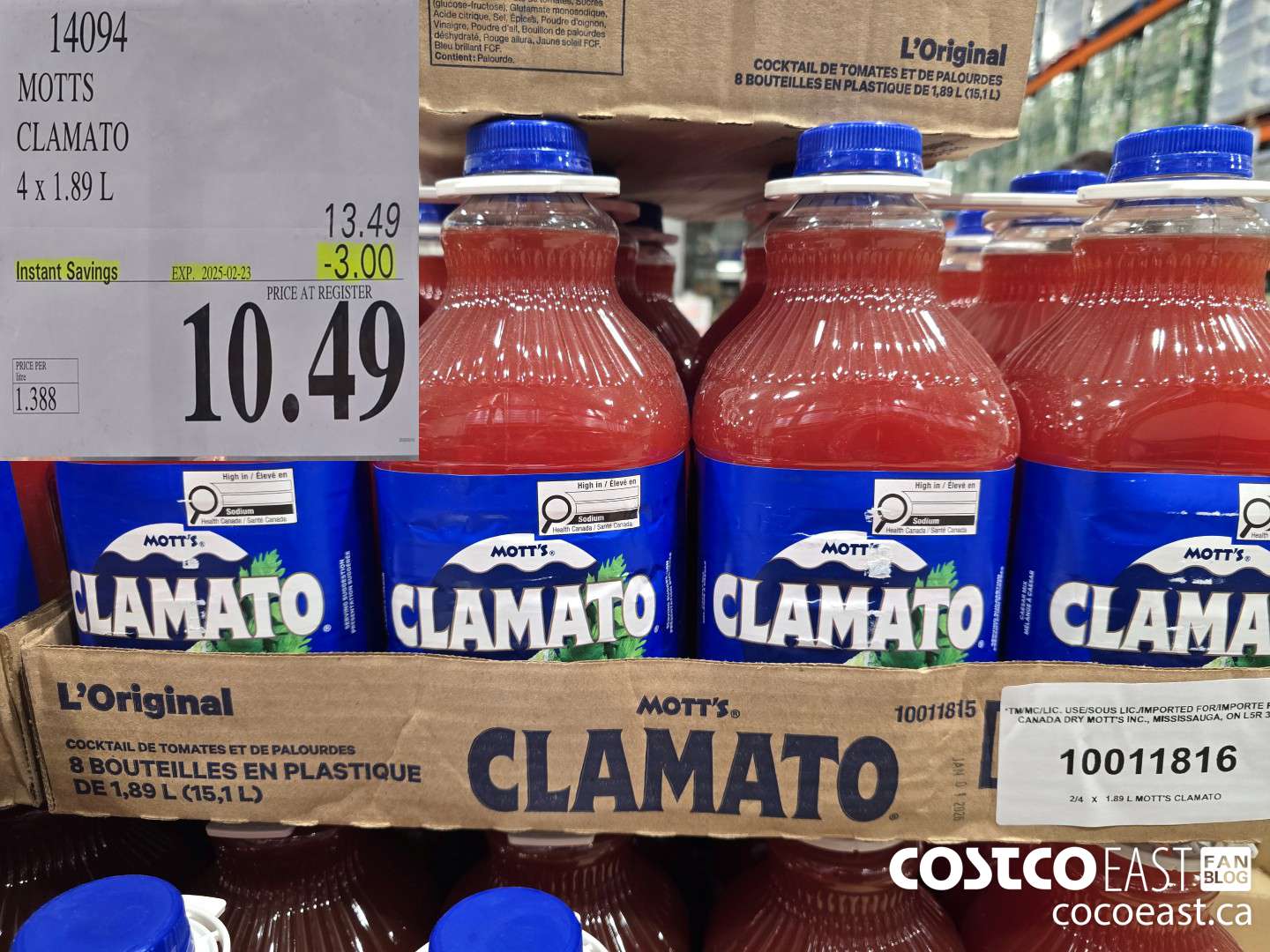14094 MOTTS CLAMATO 4 x 1.89L ($3.00 INSTANT SAVINGS EXPIRES ON 2025-02-23) $10.49