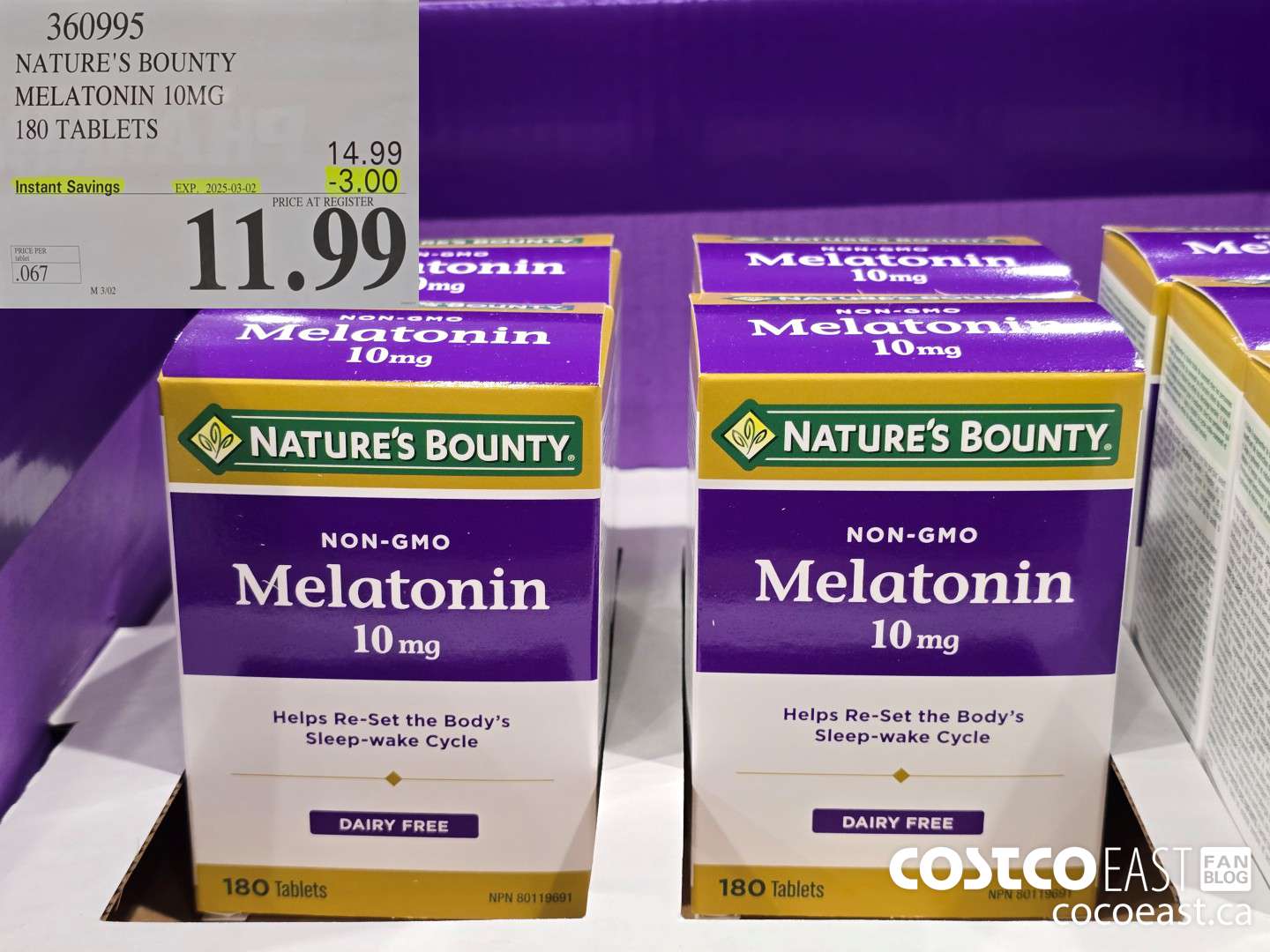 360995 NATURE'S BOUNTY MELATONIN 10 MG 180 TABLETS ($3.00 INSTANT SAVINGS EXPIRES ON 2025-03-02) $11.99