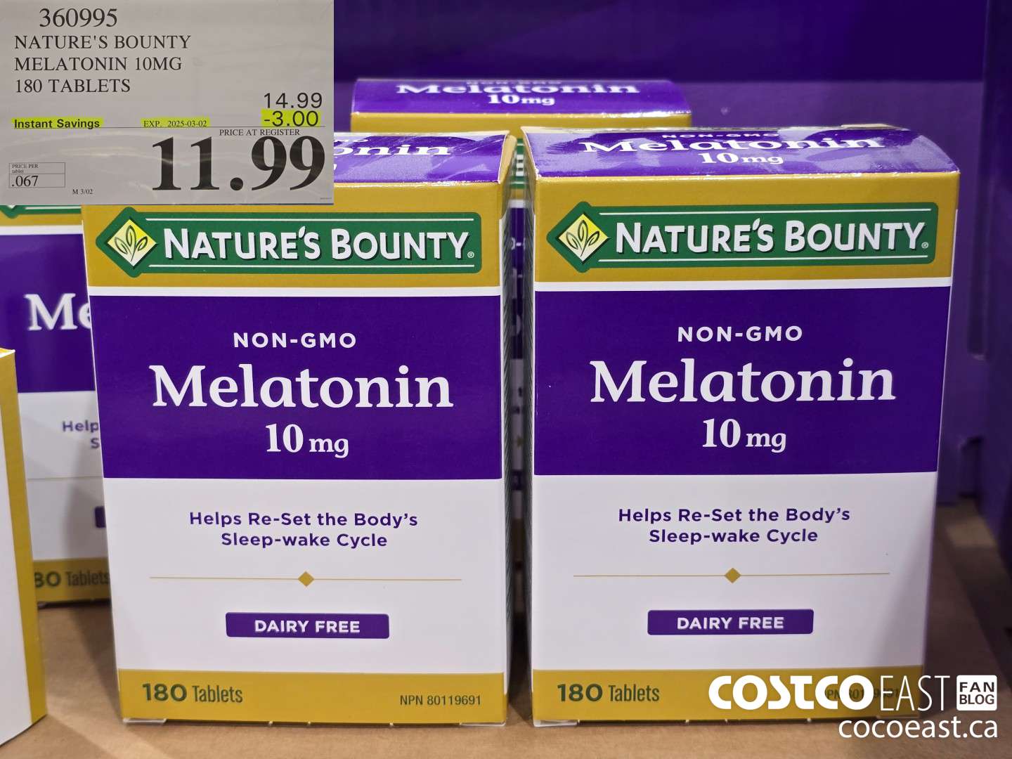 360995 NATURE'S BOUNTY MELATONIN 10 MG 180 TABLETS ($3.00 INSTANT SAVINGS EXPIRES ON 2025-03-02) $11.99