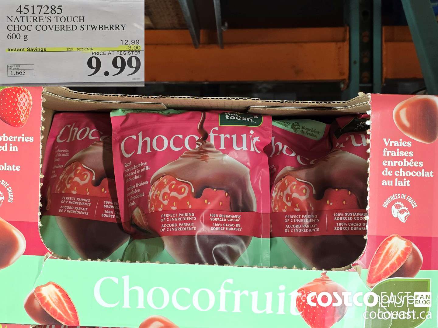 4517285 NATURE'S TOUCH CHOC COVERED STWBERRY 600 g ($3.00 INSTANT SAVINGS EXPIRES ON 2025-02-16) $9.99