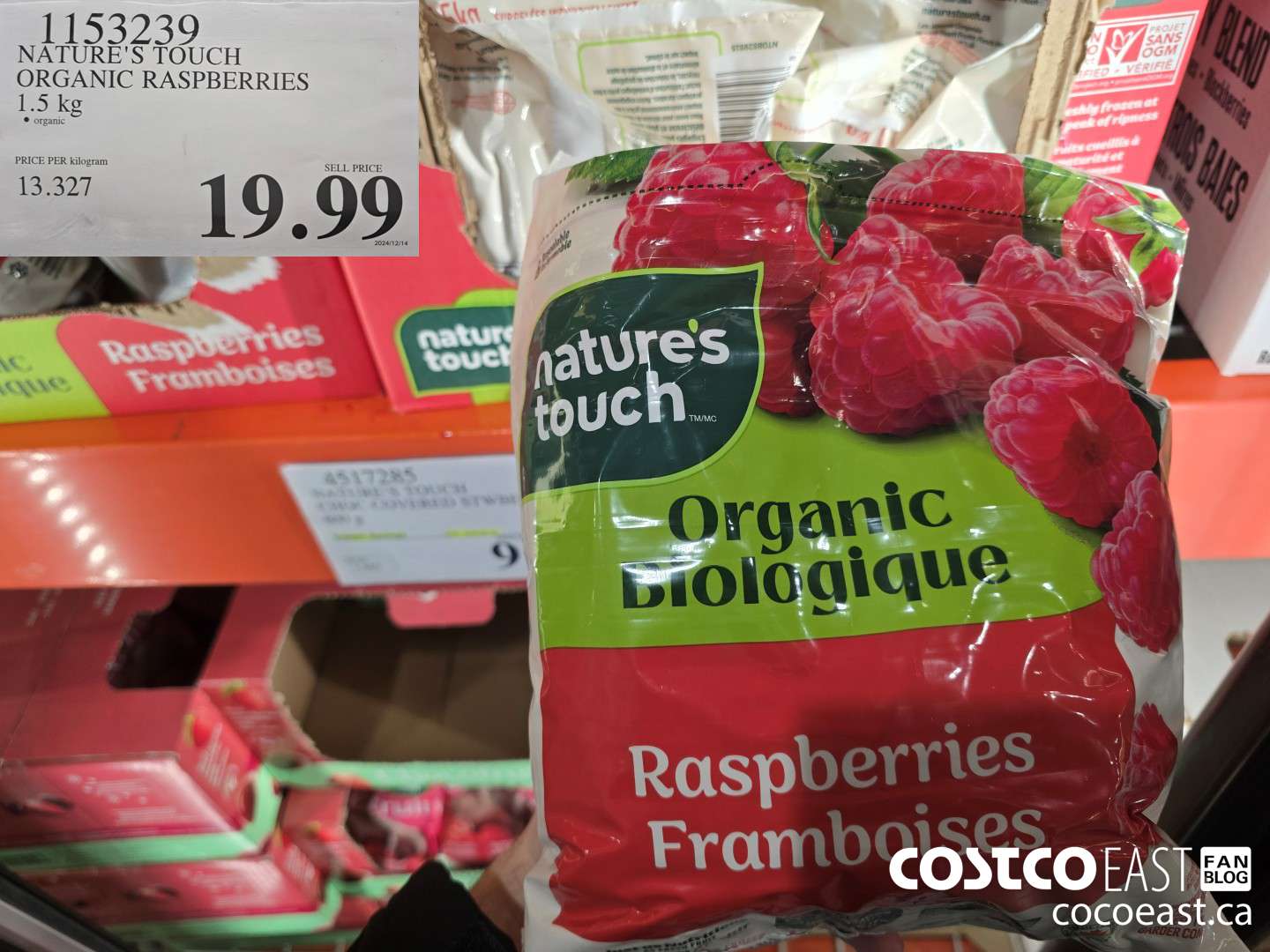 1153239 NATURE'S TOUCH ORGANIC RASPBERRIES 1.5 KG $19.99