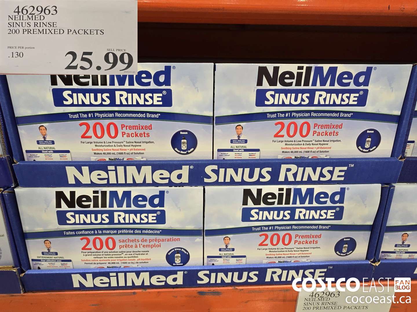 462963 NEILMED SINUS RINSE 200 PREMIXED PACKETS $25.99