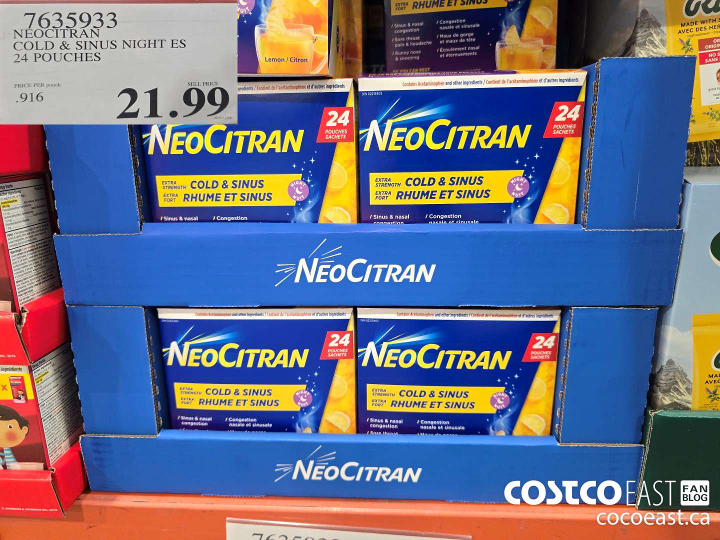 7635933 NEOCITRAN COLD & SINUS NIGHT ES 24 POUCHES $21.99