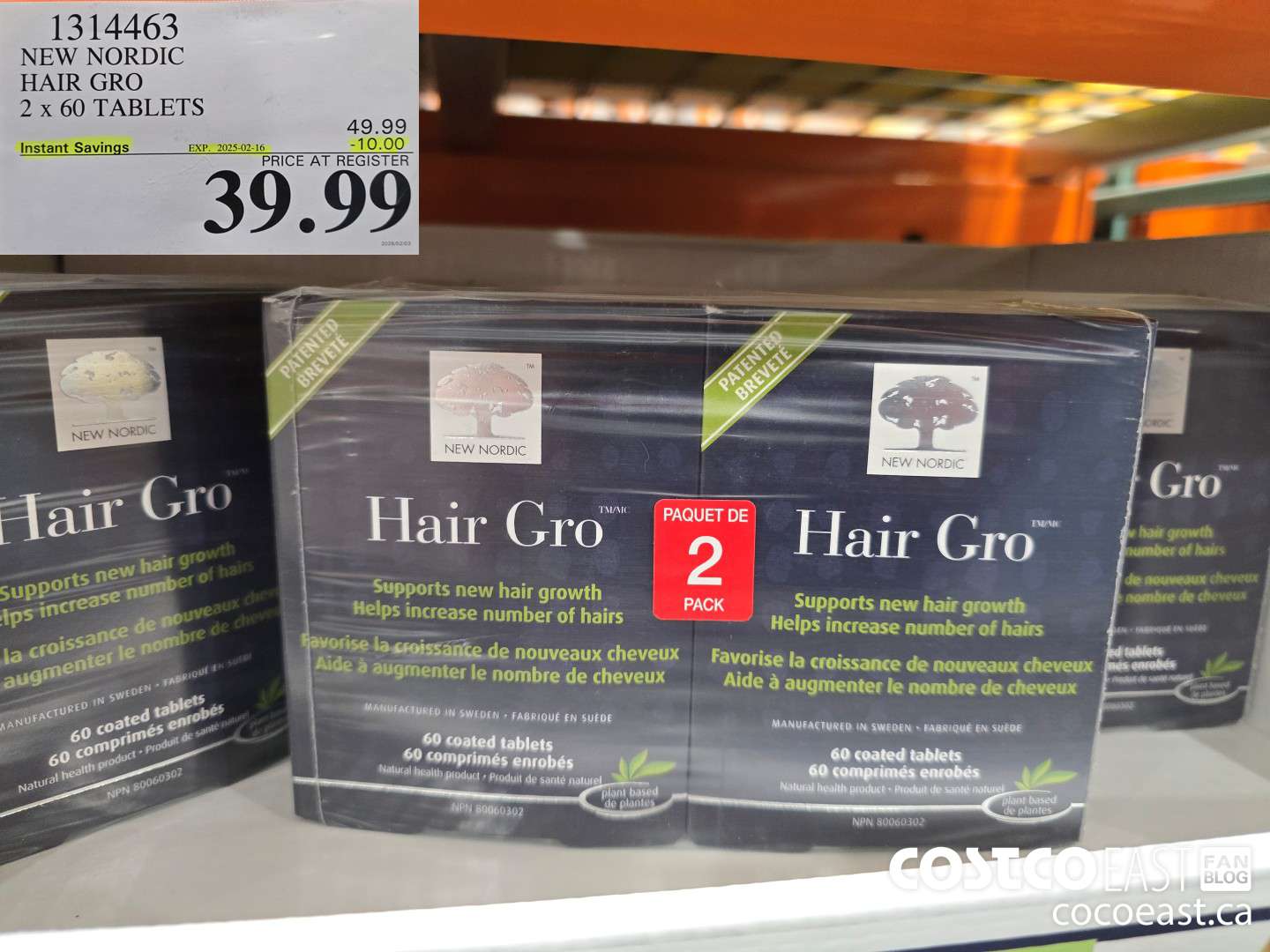 1314463 NEW NORDIC HAIR GRO 2 x 60 TABLETS ($10.00 INSTANT SAVINGS EXPIRES ON 2025-02-16) $39.99