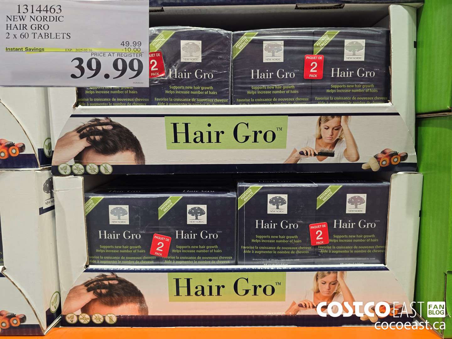 1314463 NEW NORDIC HAIR GRO 2 x 60 TABLETS ($10.00 INSTANT SAVINGS EXPIRES ON 2025-02-16) $39.99