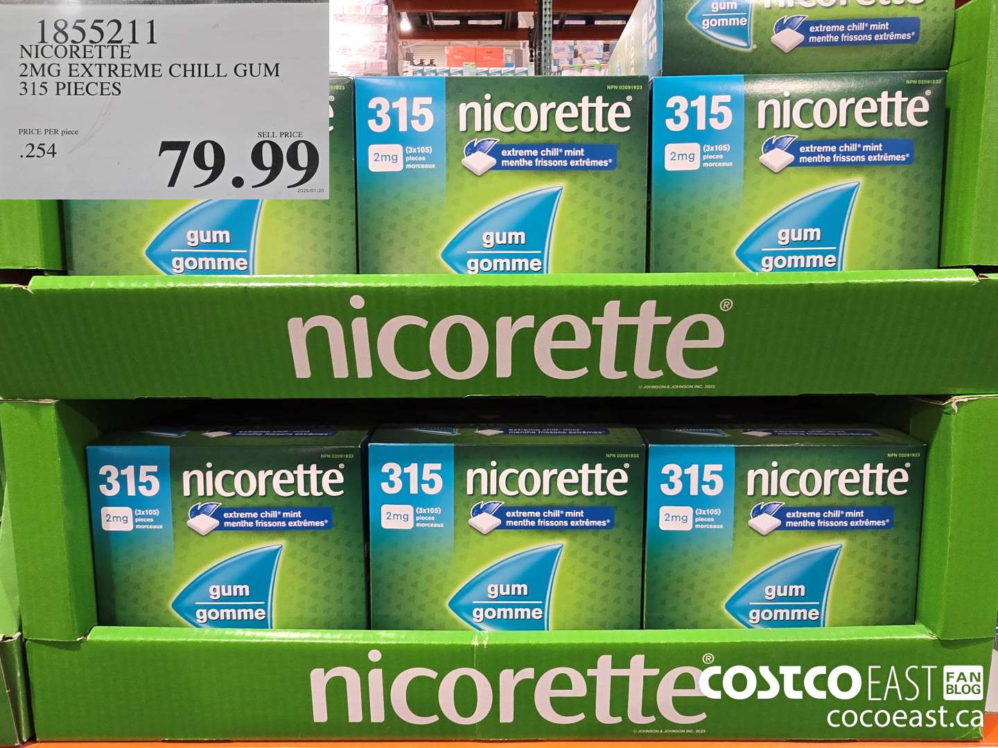 1855211 NICORETTE 2MG EXTREME CHILL GUM 315 PIECES $79.99