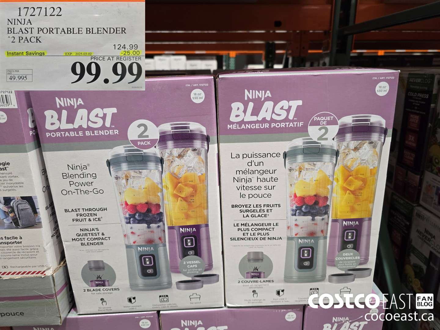 1727122 NINJA BLAST PORTABLE BLENDER 2 PACK ($25.00 INSTANT SAVINGS EXPIRES ON 2025-03-02) $99.99