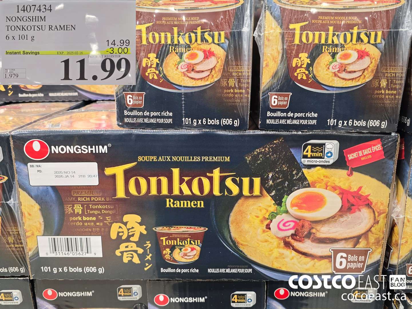 1407434 NONGSHIM TONKOTSU RAMEN 6 X 101 G ($3.00 INSTANT SAVINGS EXPIRES ON 2025-02-16) $11.99
