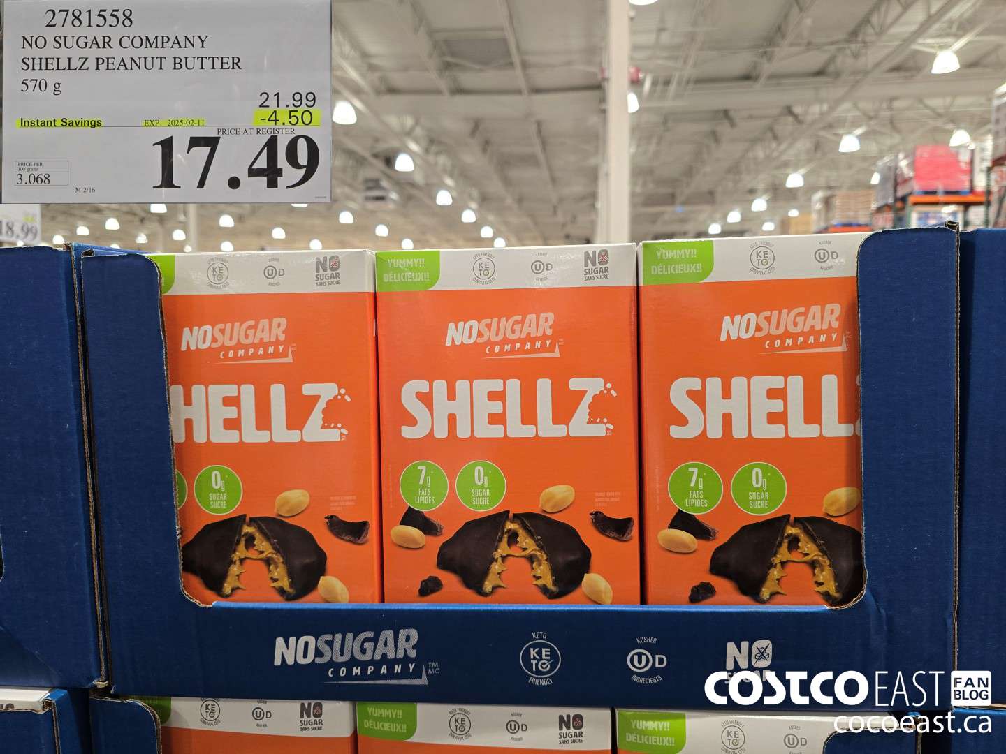 2781558 NO SUGAR COMPANY SHELLZ PEANUT BUTTER 570 G ($4.50 INSTANT SAVINGS EXPIRES ON 2025-02-11) $17.99