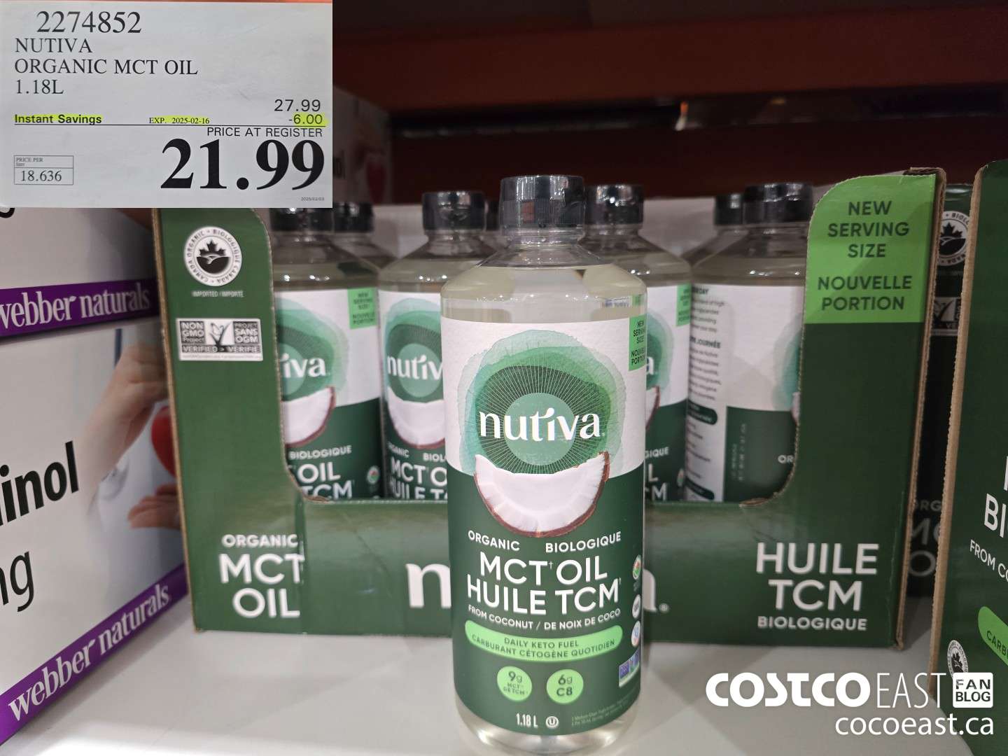 2274852 NUTIVA ORGANIC MCT OIL 1.18L ($6.00 INSTANT SAVINGS EXPIRES ON 2025-02-16) $21.99