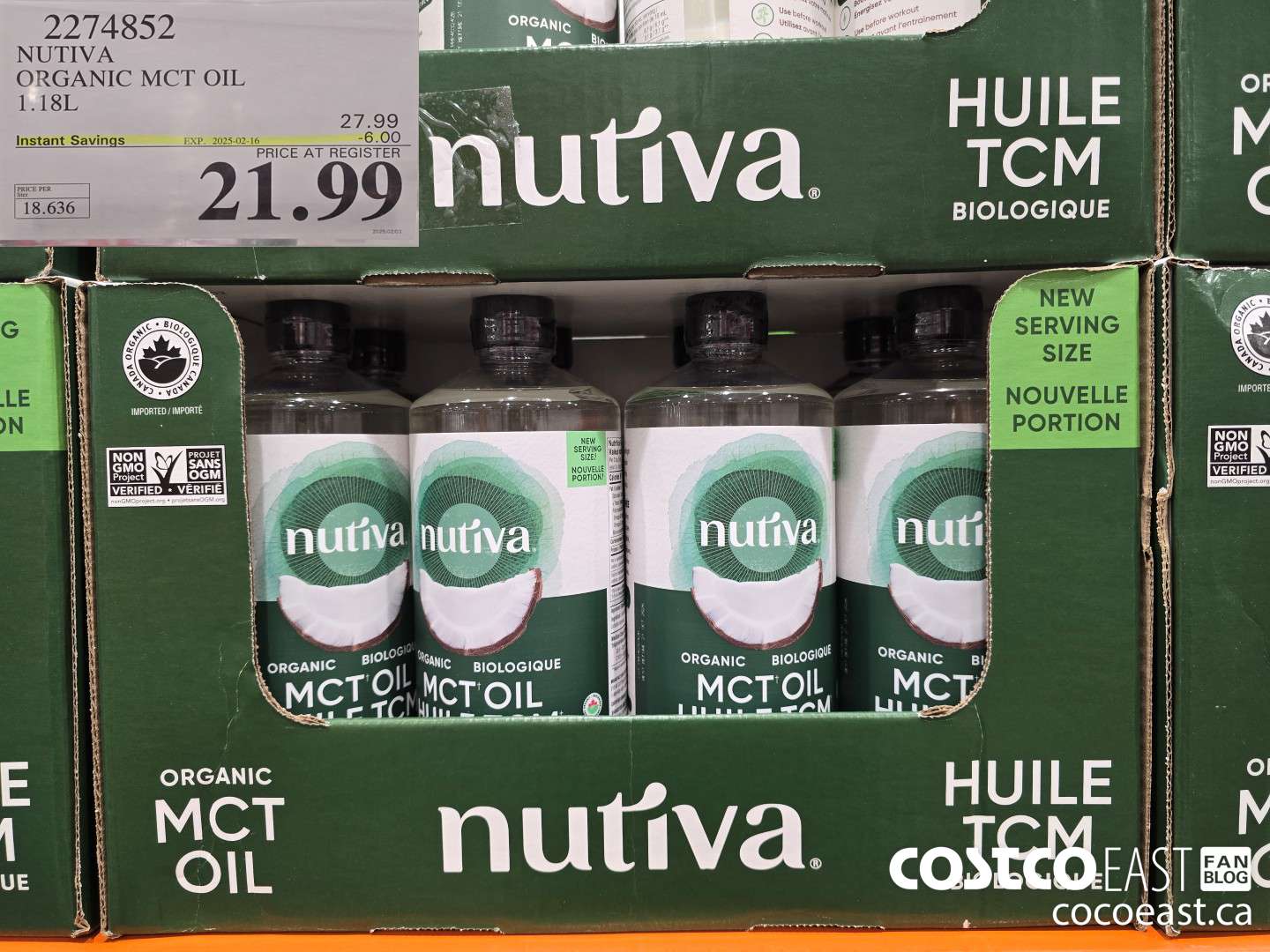 2274852 NUTIVA ORGANIC MCT OIL 1.18L ($6.00 INSTANT SAVINGS EXPIRES ON 2025-02-16) $21.99