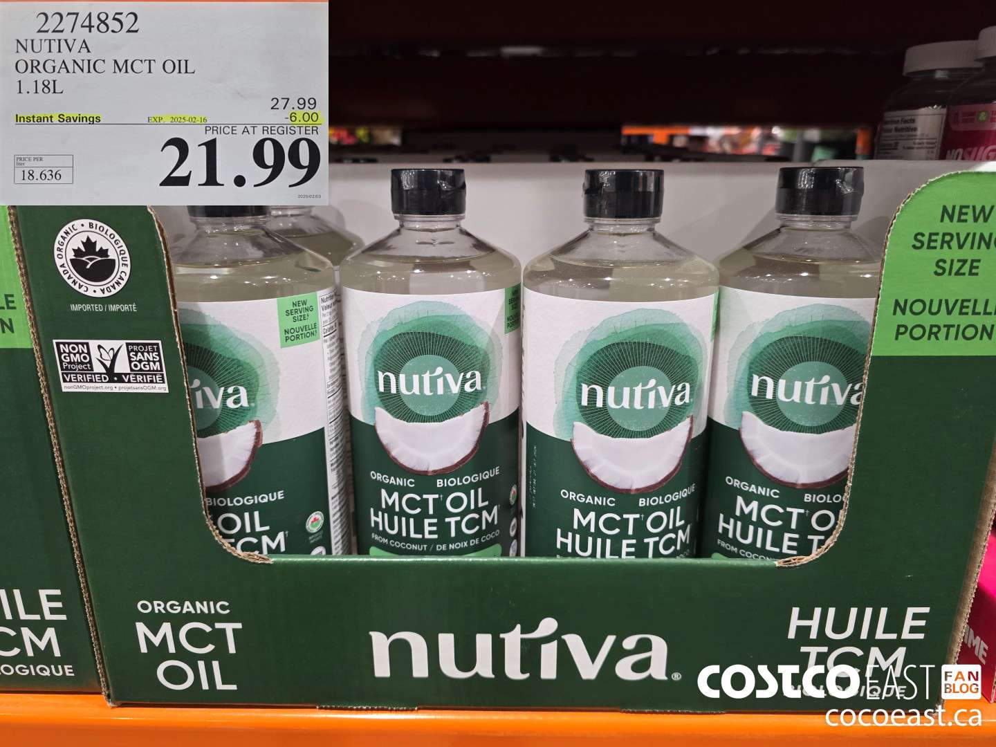 2274852 NUTIVA ORGANIC MCT OIL 1.18L ($6.00 INSTANT SAVINGS EXPIRES ON 2025-02-16) $21.99