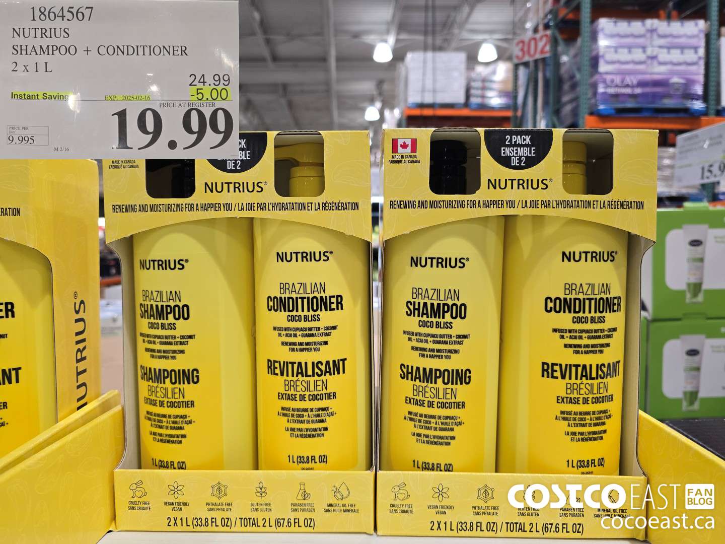 1864567 NUTRIUS SHAMPOO + CONDITIONER 2 X 1 L ($5.00 INSTANT SAVINGS EXPIRES ON 2025-02-16) $19.99