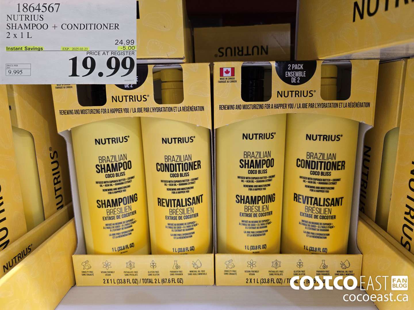 1864567 NUTRIUS SHAMPOO + CONDITIONER 2 X 1 L ($5.00 INSTANT SAVINGS EXPIRES ON 2025-02-23) $19.99