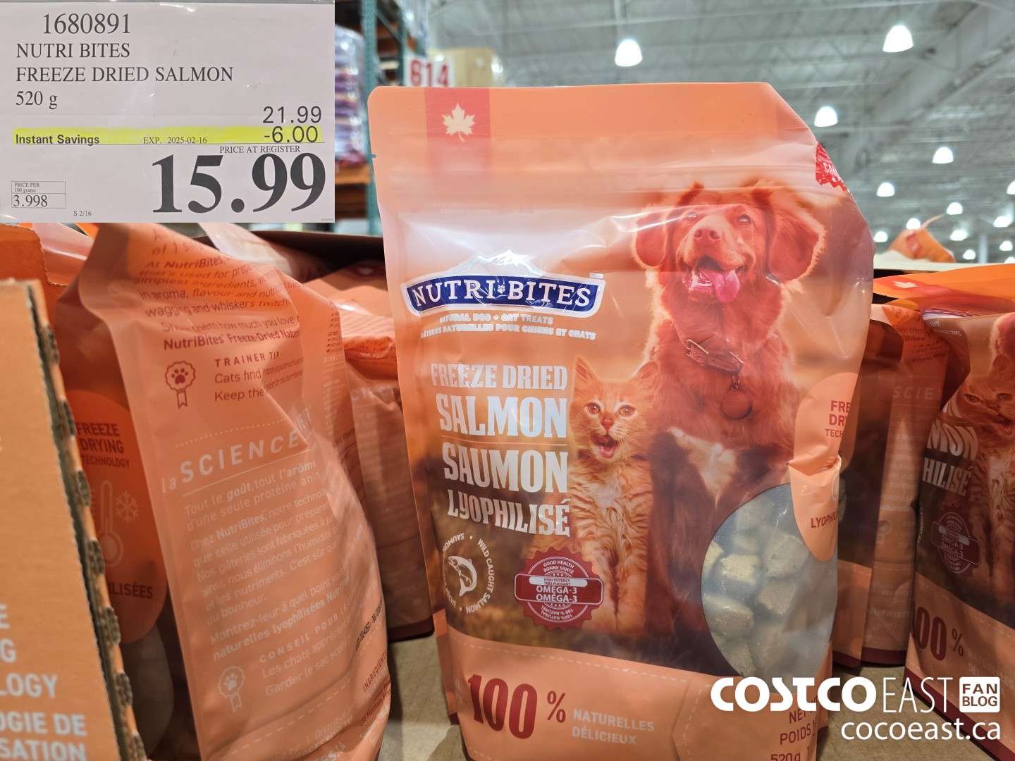 1680891 NUTRI BITES FREEZE DRIED SALMON 520 g ($6.00 INSTANT SAVINGS EXPIRES ON 2025-02-16) $15.99