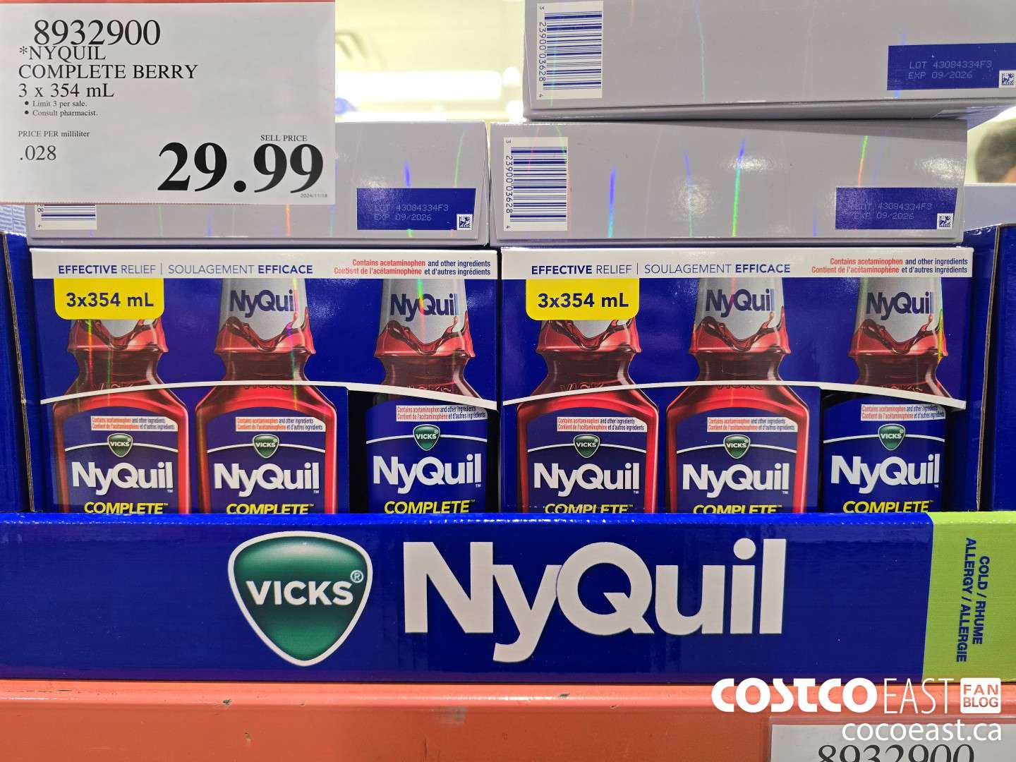 8932900 NYQUIL COMPLETE BERRY 3 X 354 mL $29.99