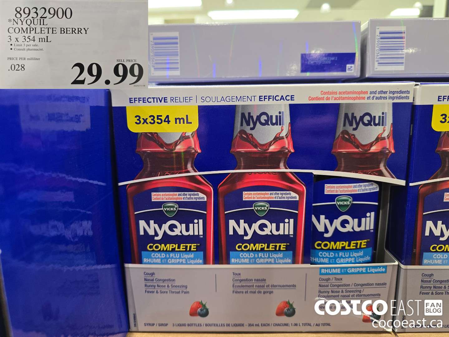 8932900 NYQUIL COMPLETE BERRY 3 X 354 mL $29.99