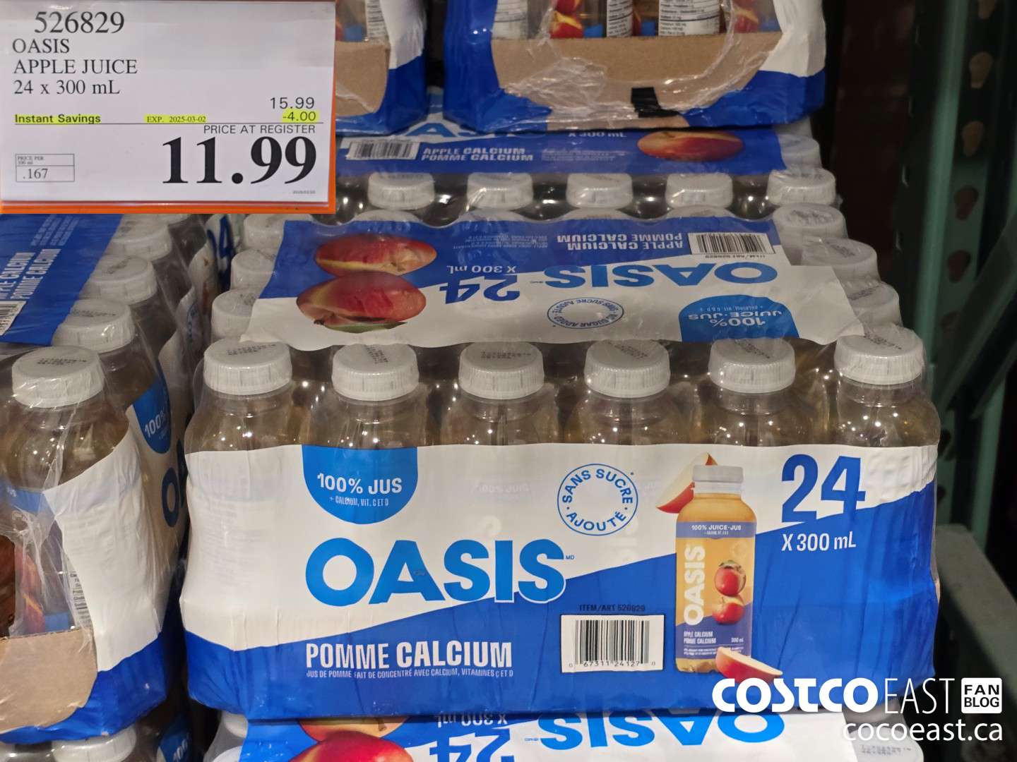 526829 OASIS APPLE JUICE 24 X 300 ML ($4.00 INSTANT SAVINGS EXPIRES ON 2025-03-02) $11.99