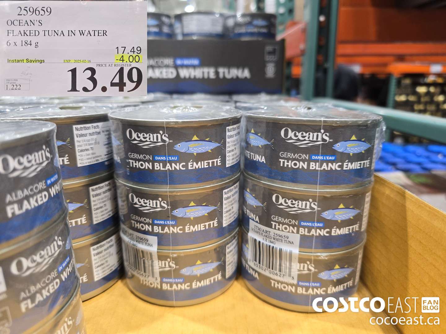 259659 OCEAN'S FLAKED TUNA IN WATER 6 x 184 G ($4.00 INSTANT SAVINGS EXPIRES ON 2025-02-16) $13.49
