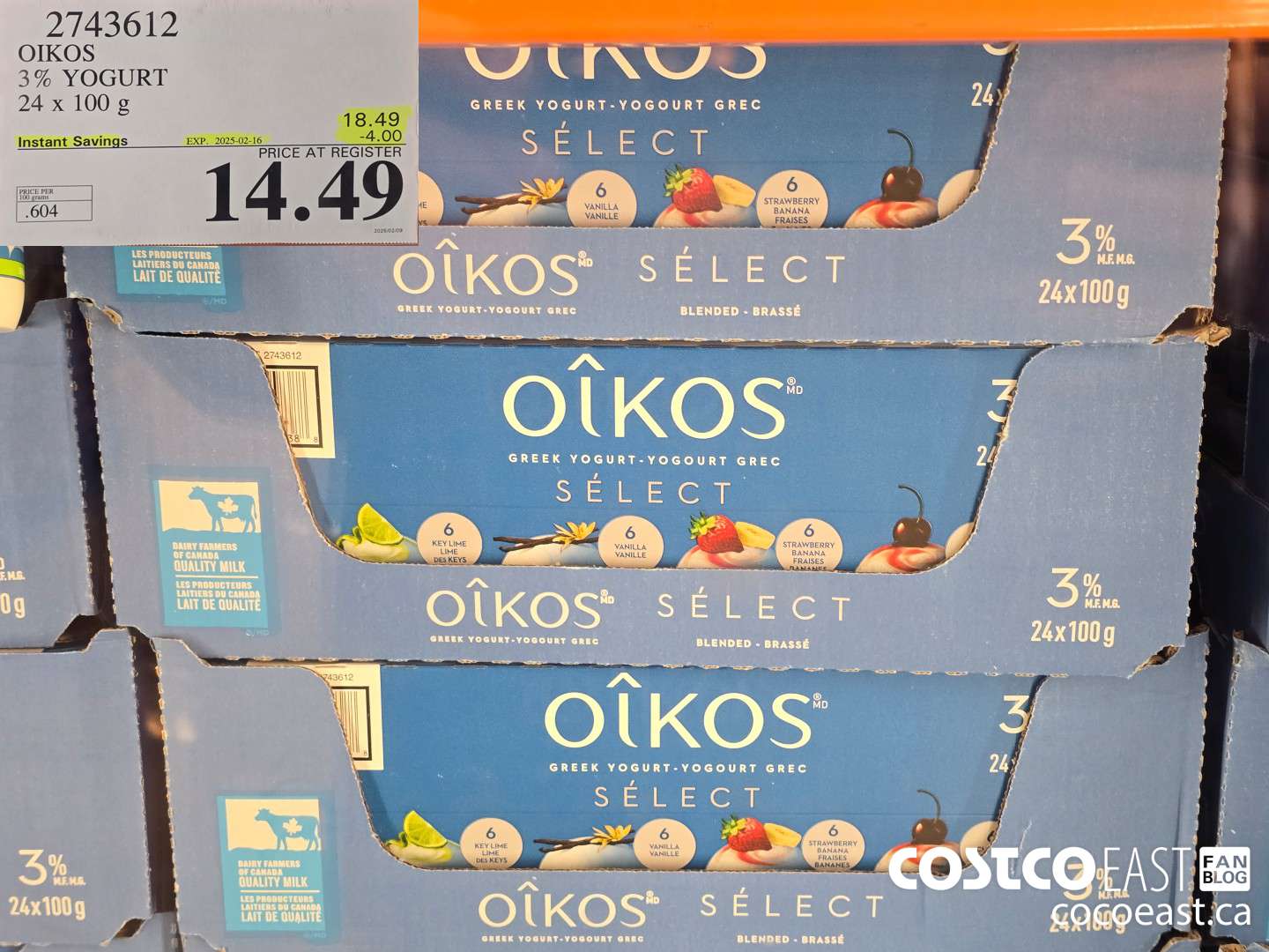 2743612 OIKOS 3% YOGURT 24 x 100g ($4.00 INSTANT SAVINGS EXPIRES ON 2025-02-16) $14.49