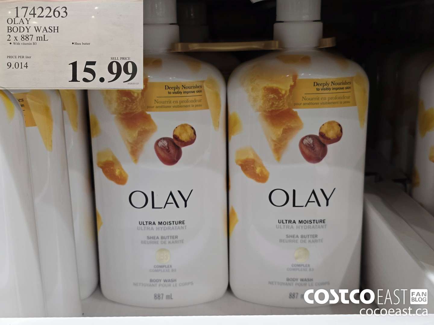 1742263 OLAY BODY WASH 2 X 887 mL $15.99