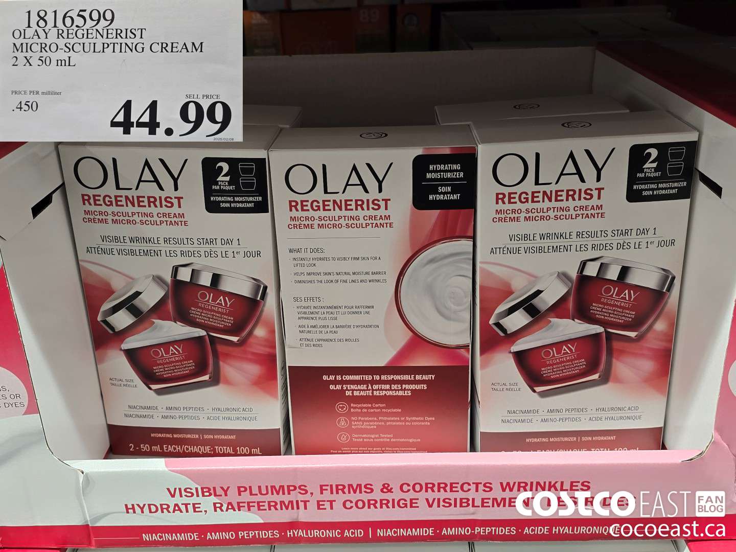 1816599 OLAY REGENERIST MICRO-SCULPTING CREAM 2 X 50 ML $44.99