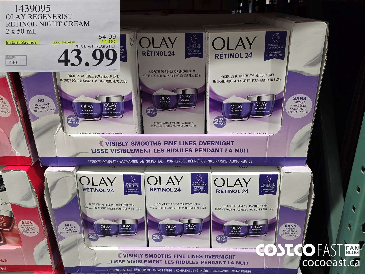 1439095 OLAY REGENERIST RETINOL NIGHT CREAM 2 x 50ML ($11.00 INSTANT SAVINGS EXPIRES ON 2025-03-09) $43.99