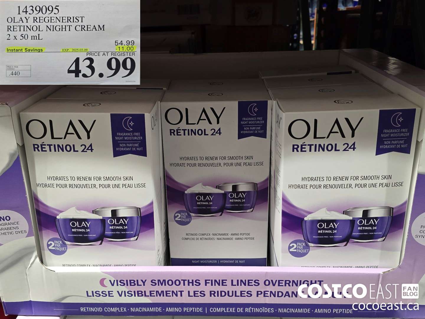 1439095 OLAY REGENERIST RETINOL NIGHT CREAM 2 x 50ML ($11.00 INSTANT SAVINGS EXPIRES ON 2025-03-09) $43.99