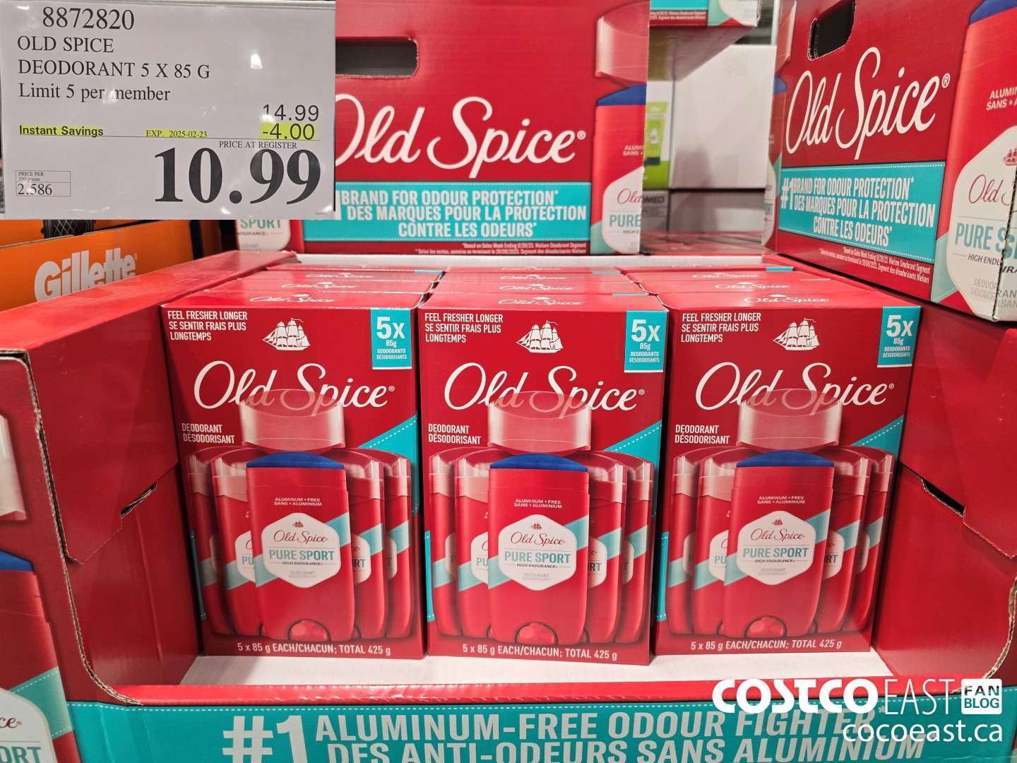 8872820 OLD SPICE DEODORANT 5 x 85G LIMIT 5 PER MEMBER ($4.00 INSTANT SAVINGS EXPIRES ON 2025-02-23) $10.99