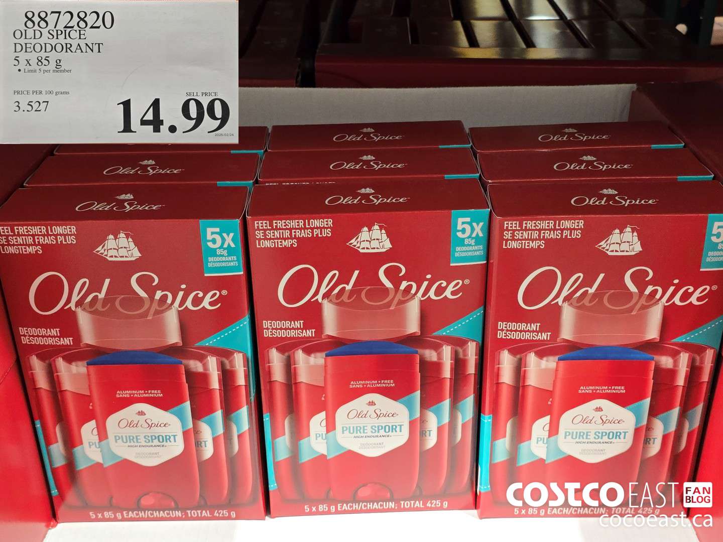 8872820 OLD SPICE DEODORANT 5 x 85G $14.99
